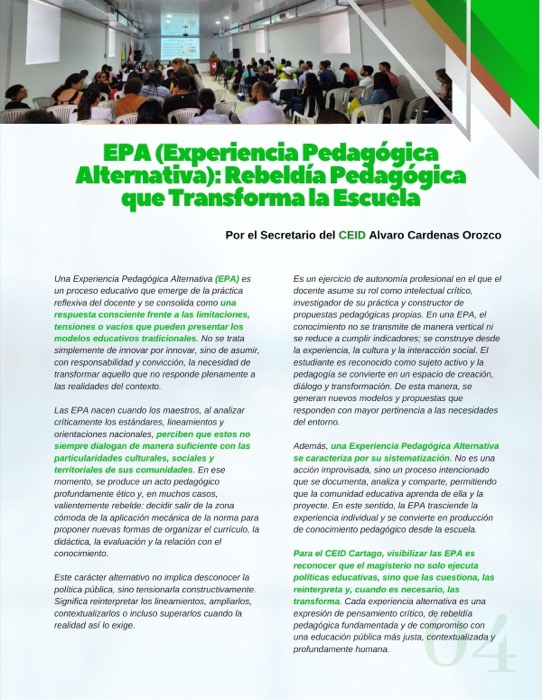 Voces que Transforman, página 4: diseño editorial de Alvaro Cardenas Orozco