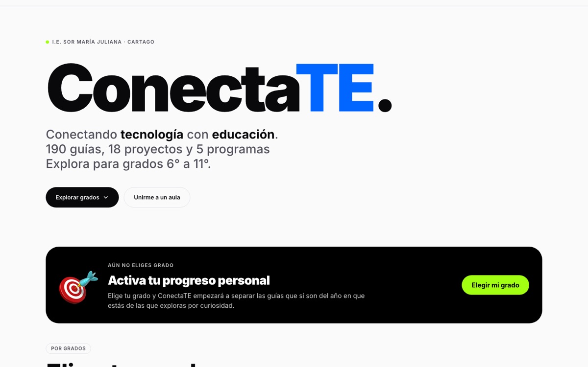 Captura de la plataforma ConectaTE
