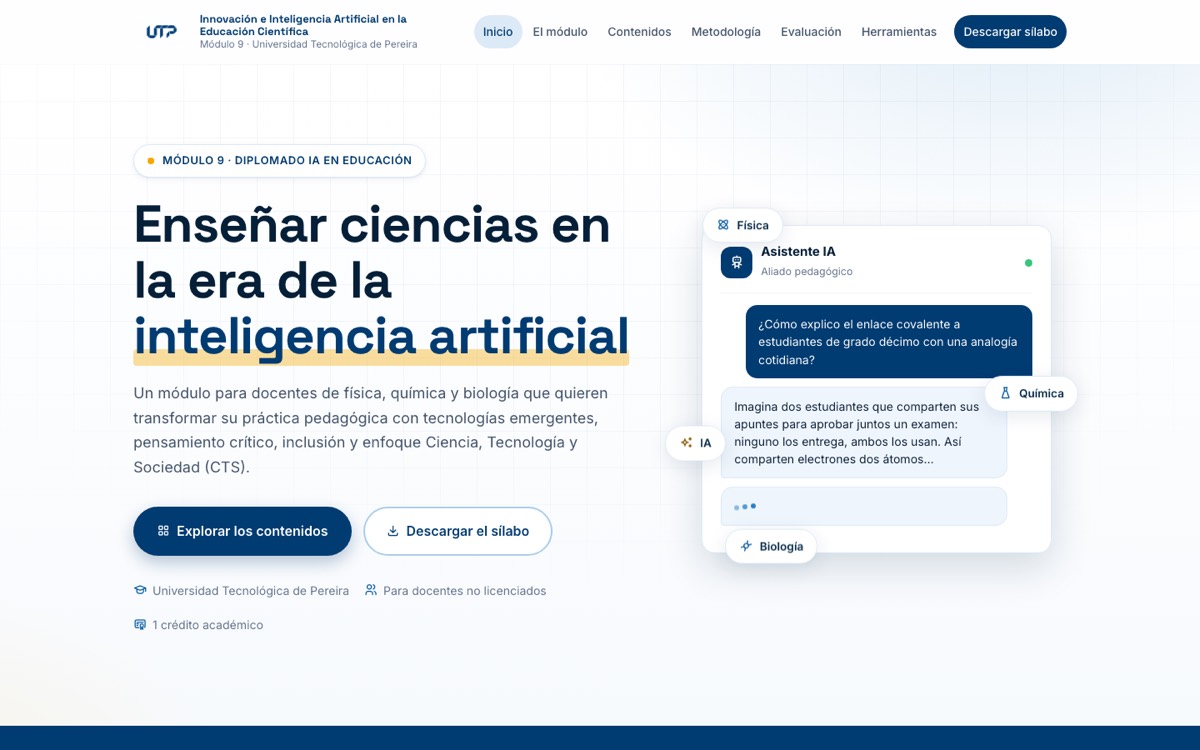 Captura del sitio del Módulo 9 del Diplomado en IA en Educación de la UTP
